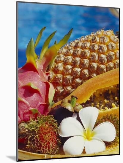 Exotic Fruits: Lychees, Red Pitahaya, Papaya, Pineapple-Vladimir Shulevsky-Mounted Photographic Print