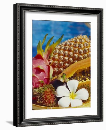 Exotic Fruits: Lychees, Red Pitahaya, Papaya, Pineapple-Vladimir Shulevsky-Framed Photographic Print