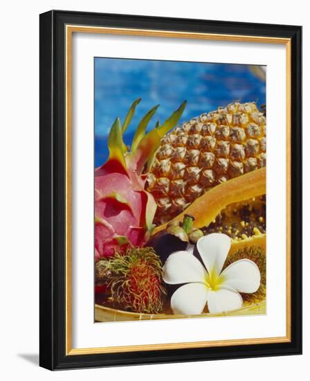 Exotic Fruits: Lychees, Red Pitahaya, Papaya, Pineapple-Vladimir Shulevsky-Framed Photographic Print