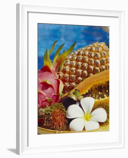 Exotic Fruits: Lychees, Red Pitahaya, Papaya, Pineapple-Vladimir Shulevsky-Framed Photographic Print