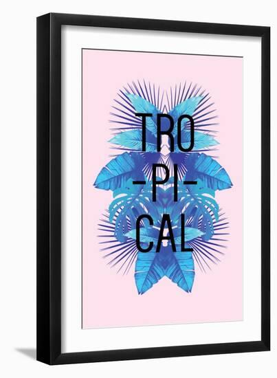 Exotic Palm Leaves in the Mirror Image. Slogan Tropical on a Pink Background. Print Illustration Fl-Berry2046-Framed Art Print