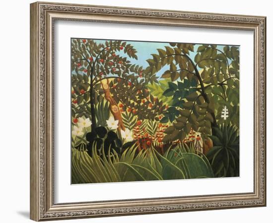 Exotische Landschaft Mit Spielenden Affen, 1910-Henri Rousseau-Framed Giclee Print