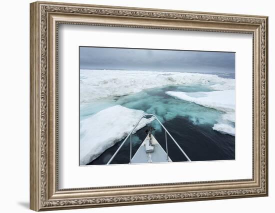 Expedition Boat and Sea Ice, Hudson Bay, Nunavut, Canada-Paul Souders-Framed Photographic Print