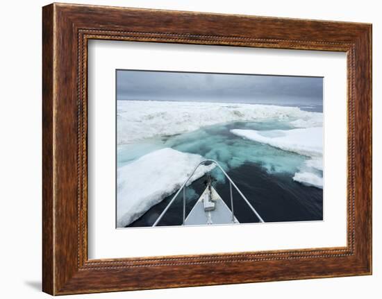 Expedition Boat and Sea Ice, Hudson Bay, Nunavut, Canada-Paul Souders-Framed Photographic Print