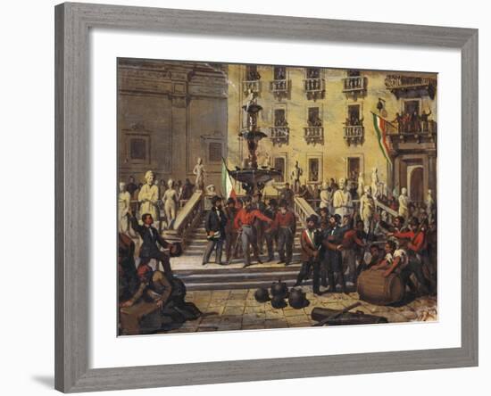 Expedition of Thousand, Giuseppe Garibaldi in Pretoria Square in Palermo, June 1860-null-Framed Giclee Print