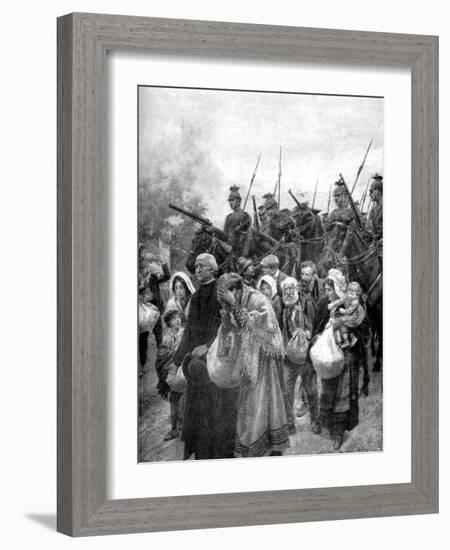 Expelling the Civil Residents of Louvain, Brussels, 1914-null-Framed Giclee Print