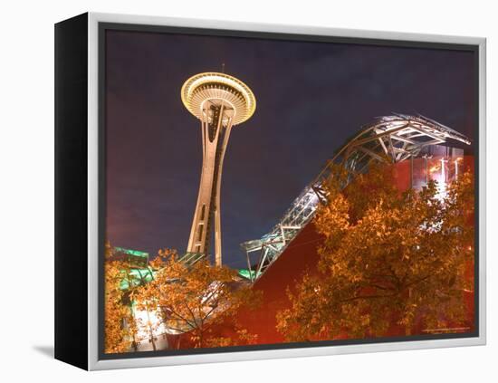 Experience Music Project (EMP) with Space Needle, Seattle, Washington, USA-Walter Bibikow-Framed Premier Image Canvas