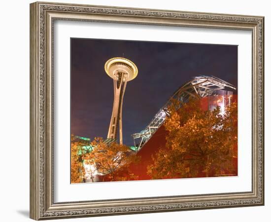 Experience Music Project (EMP) with Space Needle, Seattle, Washington, USA-Walter Bibikow-Framed Photographic Print