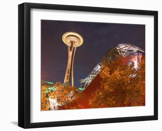 Experience Music Project (EMP) with Space Needle, Seattle, Washington, USA-Walter Bibikow-Framed Photographic Print