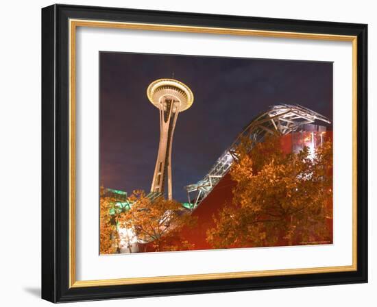 Experience Music Project (EMP) with Space Needle, Seattle, Washington, USA-Walter Bibikow-Framed Photographic Print