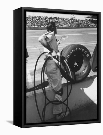 Expert Mechanic Waiting for a Car to Stop During the Daytona 500 Autorace-null-Framed Premier Image Canvas