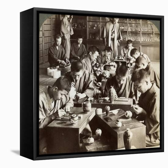 Expert Workmen Creating Designs in Cloisonne, Kyoto, Japan, 1904-Underwood & Underwood-Framed Premier Image Canvas