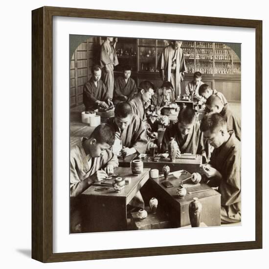 Expert Workmen Creating Designs in Cloisonne, Kyoto, Japan, 1904-Underwood & Underwood-Framed Photographic Print