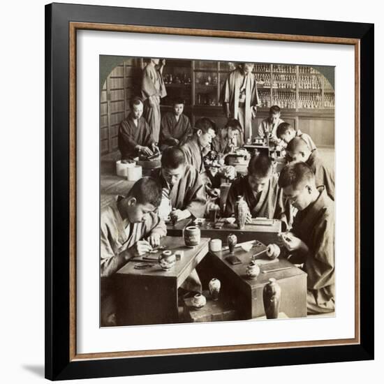 Expert Workmen Creating Designs in Cloisonne, Kyoto, Japan, 1904-Underwood & Underwood-Framed Photographic Print