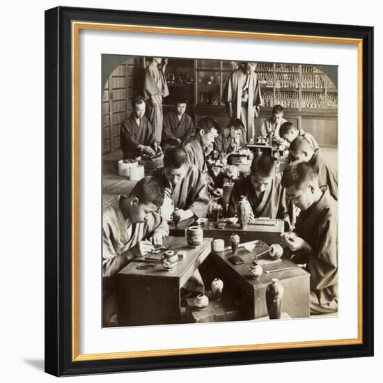 Expert Workmen Creating Designs in Cloisonne, Kyoto, Japan, 1904-Underwood & Underwood-Framed Photographic Print