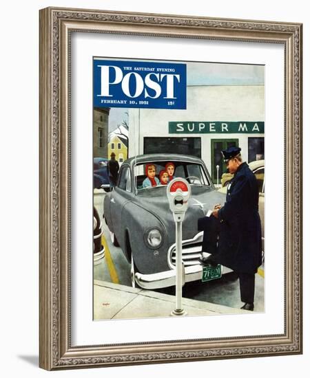 "Expired Meter" Saturday Evening Post Cover, February 10, 1951-George Hughes-Framed Premium Giclee Print