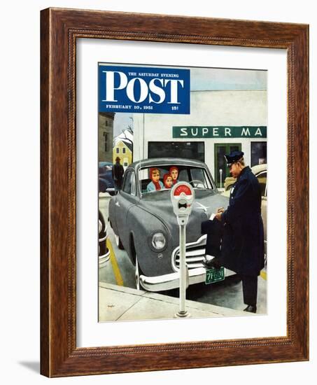 "Expired Meter" Saturday Evening Post Cover, February 10, 1951-George Hughes-Framed Premium Giclee Print