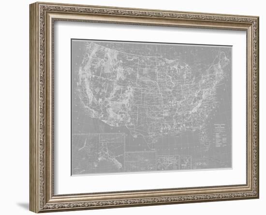 Explorer - USA Map - Graphite-The Vintage Collection-Framed Giclee Print