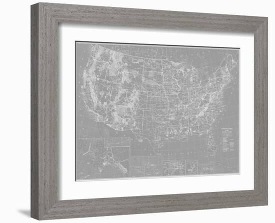 Explorer - USA Map - Graphite-The Vintage Collection-Framed Giclee Print