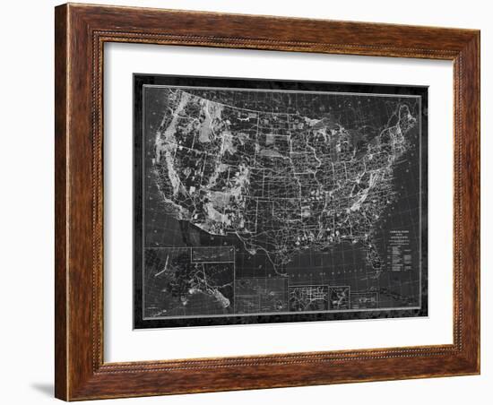 Explorer - Usa Map - Noir-The Vintage Collection-Framed Giclee Print