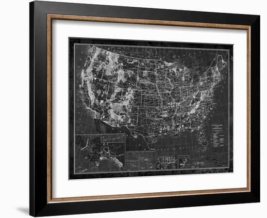 Explorer - Usa Map - Noir-The Vintage Collection-Framed Giclee Print