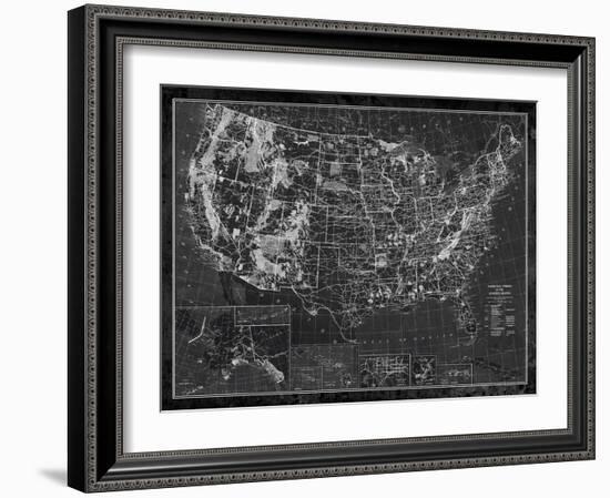 Explorer - Usa Map - Noir-The Vintage Collection-Framed Giclee Print