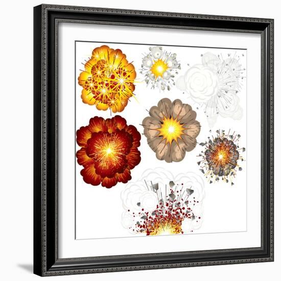 Explosions-Set of Various Illustrations-PILart-Framed Art Print