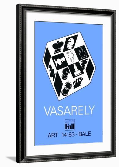 Expo Art Basel 83 - Echecs fond bleu-Victor Vasarely-Framed Collectable Print