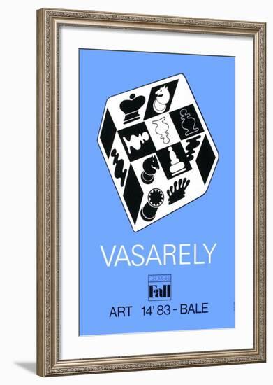 Expo Art Basel 83 - Echecs fond bleu-Victor Vasarely-Framed Collectable Print