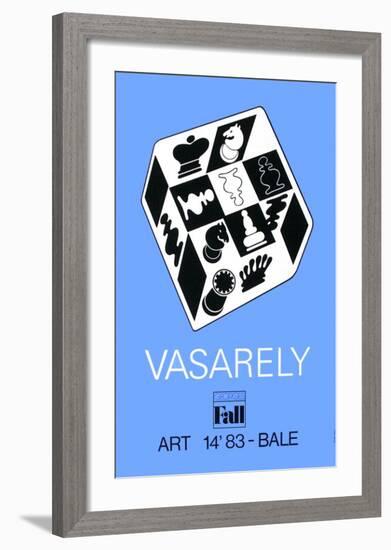 Expo Art Basel 83 - Echecs fond bleu-Victor Vasarely-Framed Collectable Print