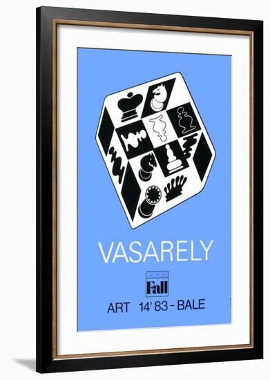 Expo Art Basel 83 - Echecs fond bleu-Victor Vasarely-Framed Collectable Print