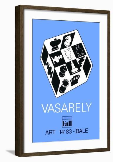Expo Art Basel 83 - Echecs fond bleu-Victor Vasarely-Framed Collectable Print