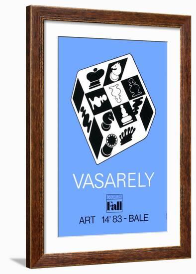 Expo Art Basel 83 - Echecs fond bleu-Victor Vasarely-Framed Collectable Print