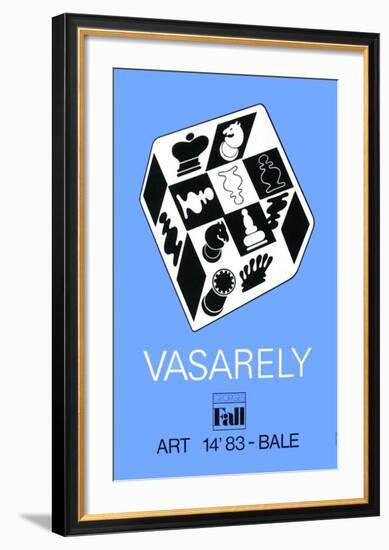 Expo Art Basel 83 - Echecs fond bleu-Victor Vasarely-Framed Collectable Print