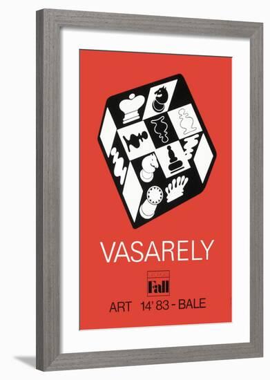 Expo Art Basel 83 - Echecs fond rouge-Victor Vasarely-Framed Collectable Print