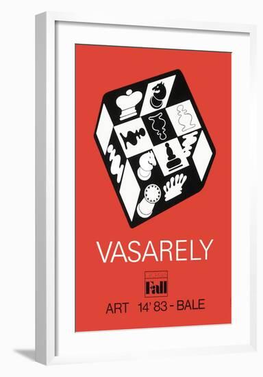 Expo Art Basel 83 - Echecs fond rouge-Victor Vasarely-Framed Collectable Print