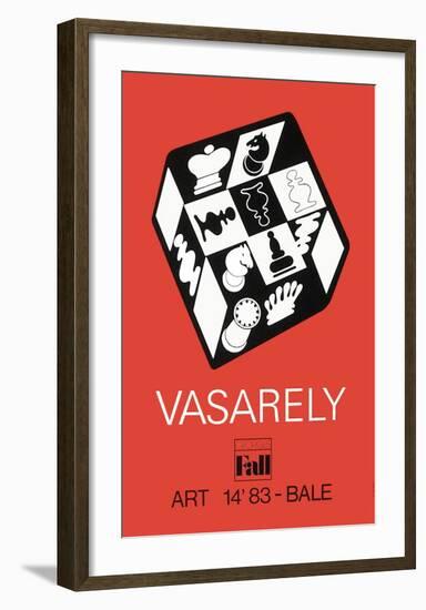 Expo Art Basel 83 - Echecs fond rouge-Victor Vasarely-Framed Collectable Print