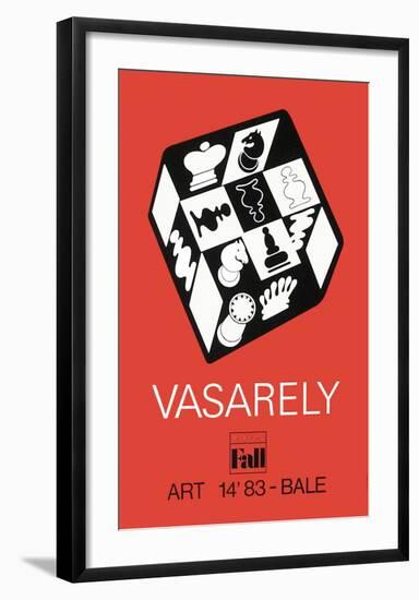 Expo Art Basel 83 - Echecs fond rouge-Victor Vasarely-Framed Collectable Print