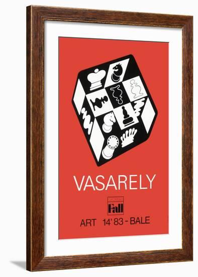 Expo Art Basel 83 - Echecs fond rouge-Victor Vasarely-Framed Collectable Print