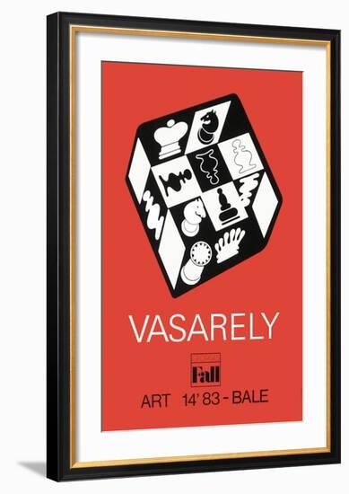 Expo Art Basel 83 - Echecs fond rouge-Victor Vasarely-Framed Collectable Print