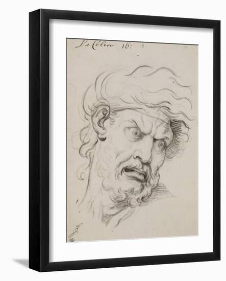 Expression des passions de l'âme : La Colère, tête de trois quarts à droite-Charles Le Brun-Framed Giclee Print