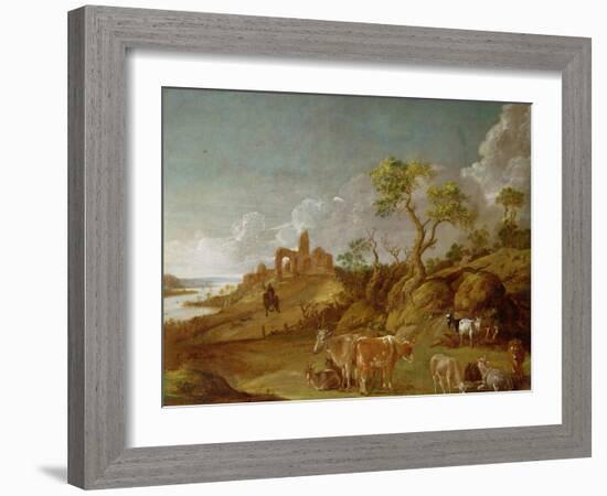 Extensive Hilly Landscape with Cattle, Sheep and Goats-Potter-Framed Giclee Print