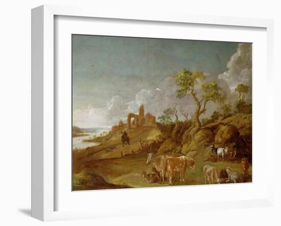 Extensive Hilly Landscape with Cattle, Sheep and Goats-Potter-Framed Giclee Print