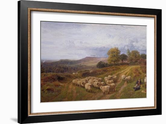 Extensive Landscape with a Shepherd and his Flock of Sheep, Surrey-George Shalders-Framed Giclee Print