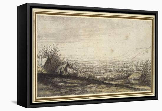 Extensive Landscape with Cottage and Cattle (Black Chalk, Grey and Yellow Wash)-Aelbert Cuyp-Framed Premier Image Canvas