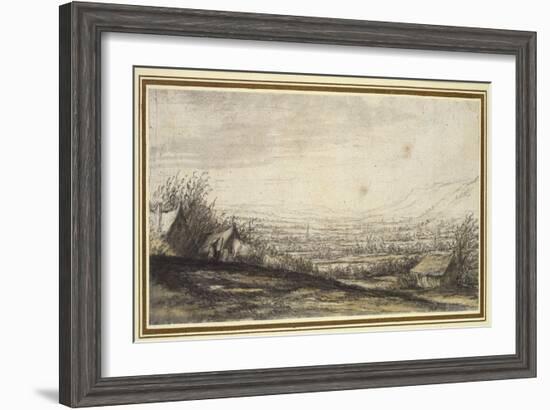 Extensive Landscape with Cottage and Cattle (Black Chalk, Grey and Yellow Wash)-Aelbert Cuyp-Framed Giclee Print