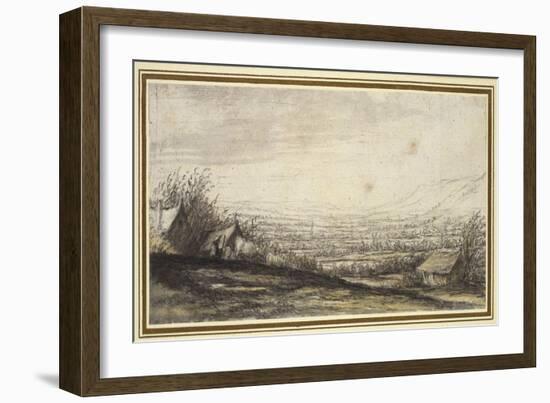 Extensive Landscape with Cottage and Cattle (Black Chalk, Grey and Yellow Wash)-Aelbert Cuyp-Framed Giclee Print