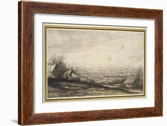 Extensive Landscape with Cottage and Cattle (Black Chalk, Grey and Yellow Wash)-Aelbert Cuyp-Framed Giclee Print