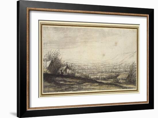 Extensive Landscape with Cottage and Cattle (Black Chalk, Grey and Yellow Wash)-Aelbert Cuyp-Framed Giclee Print