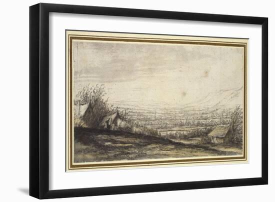 Extensive Landscape with Cottage and Cattle (Black Chalk, Grey and Yellow Wash)-Aelbert Cuyp-Framed Giclee Print